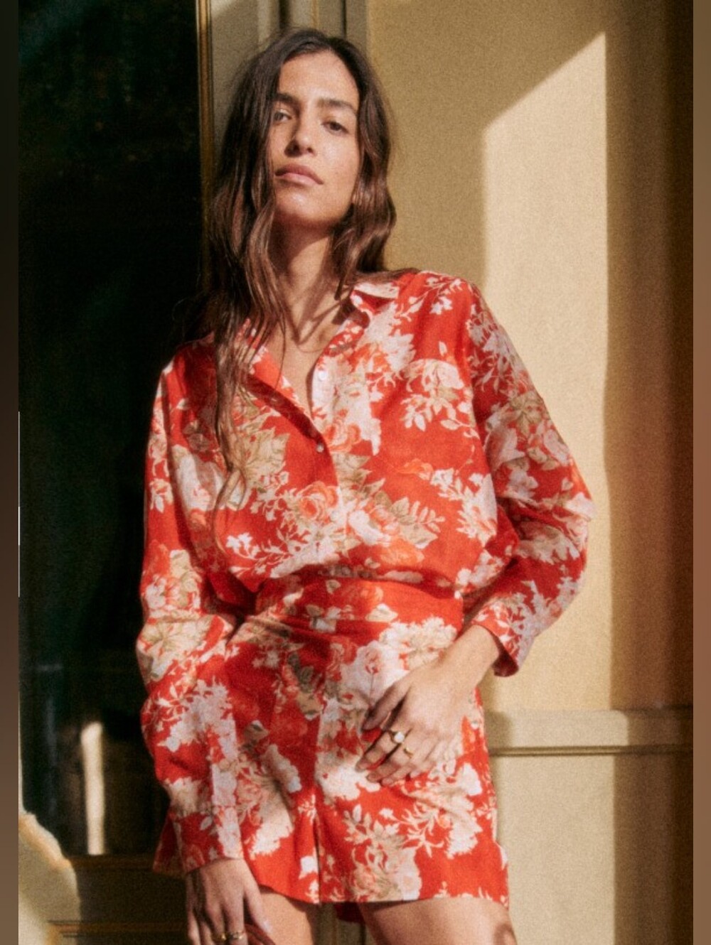 Sezane Red Floral Max Shirt